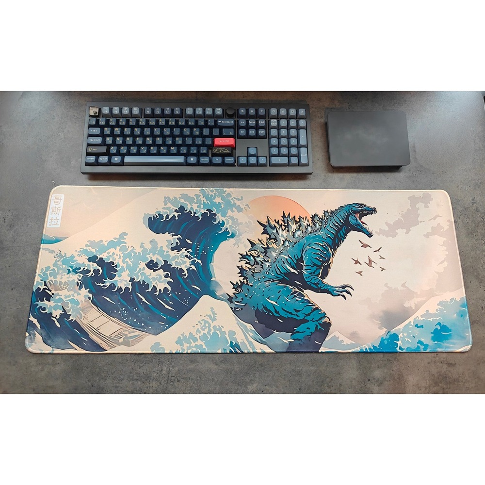 Godzilla Great Wave Off Kanagawa Gaming Desk Mat XL Mouse Pad Japanese Art Style
